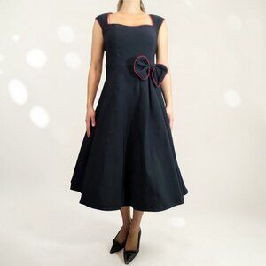 Lindy Bop Black Retro Swing Midi Dress | Vintage 50s Rockabilly Fit & Flare - LG